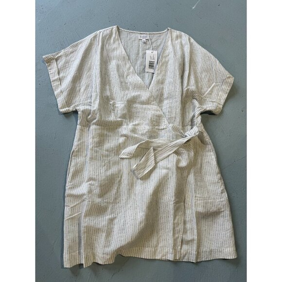 NWT Hudson North Linen Blend Wrap Comfy Stylish Belted Stripe Linen Dress Sz 3XL - Picture 1 of 16